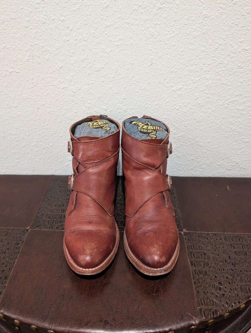 Freebird Saga Distressed Leather Buckle Booties Size 9